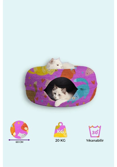 Desenli Donut Kedi Tüneli / Desenli Donut Kedi Yatağı / Donat Kedi Oyuncağı Pembe - 937386344