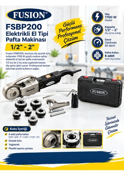 Fusion FSBP200 Elektrikli El Tipi Pafta Makinesi 1/2"- 2"