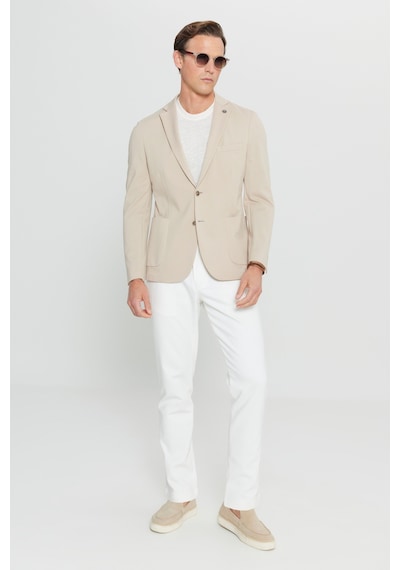 AC&Co / Altınyıldız Classics Erkek Bej Pamuklu Slim Fit Dar Kesim Armürlü Esnek Torba Cepli Blazer Ceket Bej