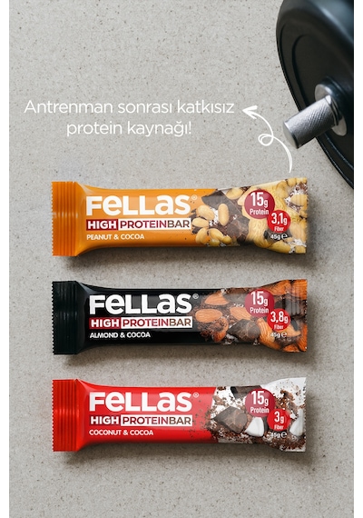 Fellas Yüksek Protein Bar 45g Karma Kutu 12 Adet (3 Çeşit)