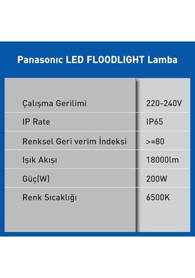 Panasonic Led Floodlight 200w 18000lm 6500k Kelvin-beyaz Işık Çok Renkli