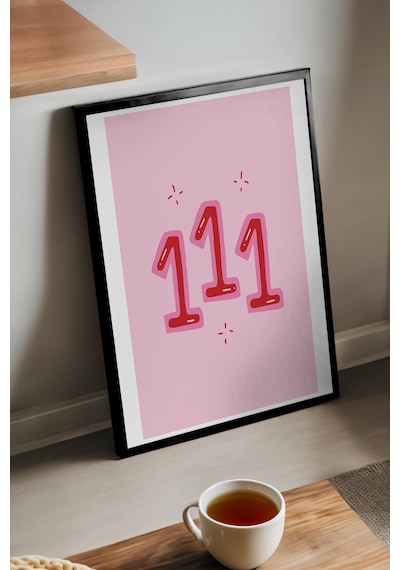 111 Aldım Kabul Ettim Doğal Ahşap Çerçeveli Poster, Dekoratif Şans Duvar Tablosu