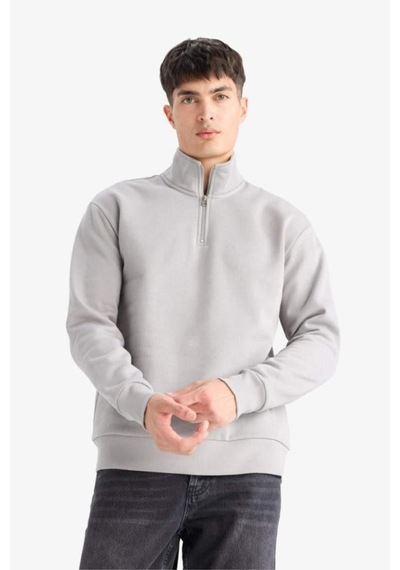 Defacto Regular Fit Dik Yaka Yarım Fermuarlı İçi Yumuşak Tüylü Basic Düz Sweatshirt X7405az25augr198 Gri