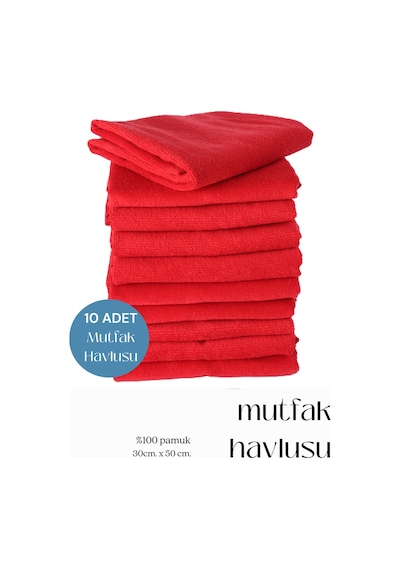 10 Adet Mutfak Havlusu El Yüz Havlusu Kırmızı