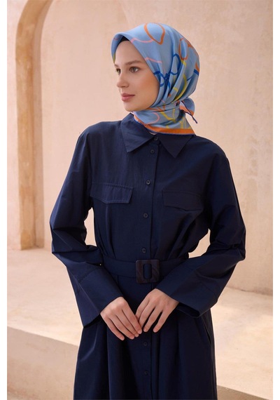 Belli İpek Eşarp - 4113-01 Mavi Twill