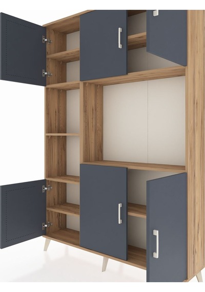 Arges Dolap 9 Raflı 6 Kapaklı 132x30x195 Çam-antrasit/çam Çam
