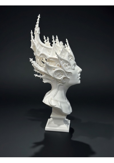 Gotik Kraliçe Büstü - 3d Baskı Fantastik Elf Taçlı Heykel -