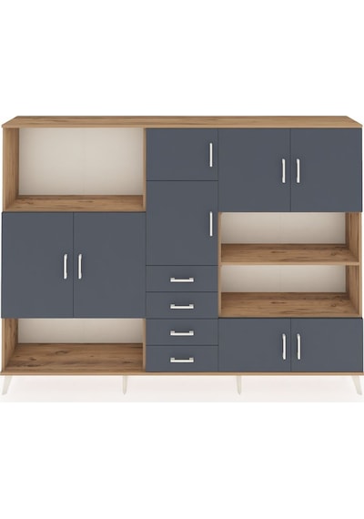 Arges Dolap 9 Raflı 4 Çekmeceli 8 Kapaklı 220x30x163 Çam-antrasit Çam-antrasit