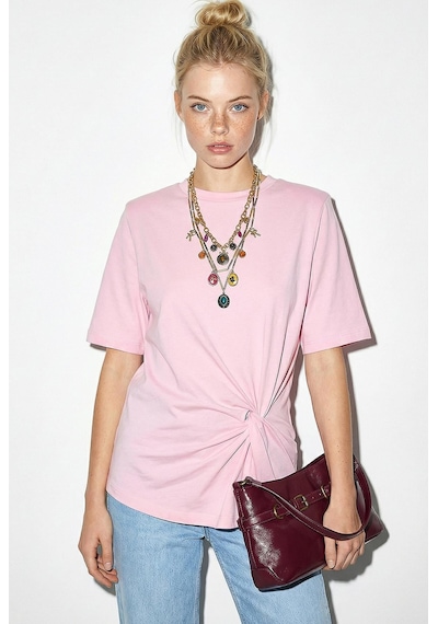 Shade Kadın Vatkalı Omuz Detaylı Düğüm Detaylı Kısa Kollu T-shirt 1067 60286068 - Pembe