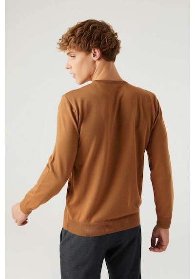 D's Damat Regular Fit Camel Tüylenme Yapmayan Bisiklet Yaka Triko Kazak Camel