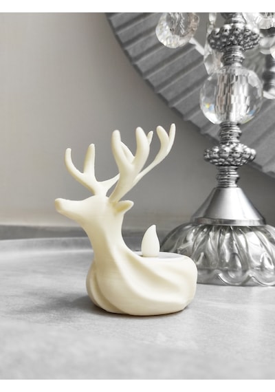 Noel Ren Geyiği Mumluk Christmas Hediyelik Led Dahil Beyaz 11cm