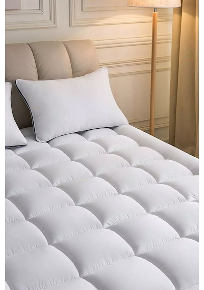 Topper 4.1 - Super Soft Yatak Pedi - %100 Pamuk Kılıflı - Süper Yumuşak Nano Elyaf Dolgu Beyaz