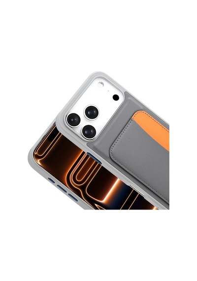 Apple Uyumlu iPhone 17 Pro Kılıf Kartlıklı X-kart Silikon Kılıf Koyu Gri