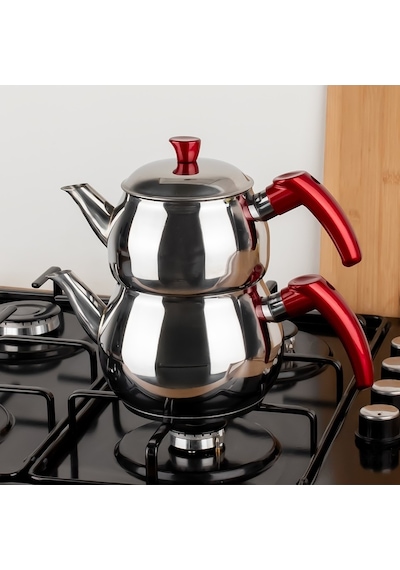 Mini Boy Paslanmaz Çelik Çaydanlık 0.60+1.00 Lt Çaydanlık Takımı Gri