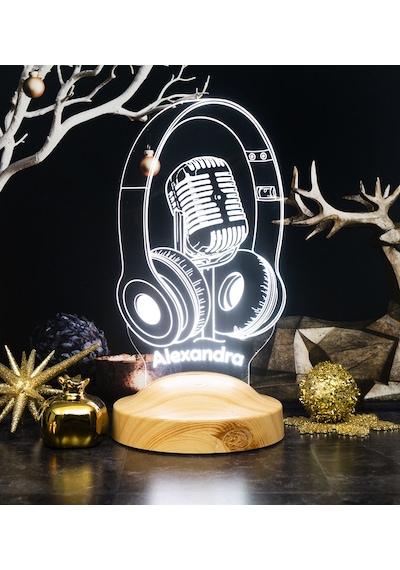 Dj - Müzisyen Hediyesi Kulaklık Ve Mikrofon 3d Led Lamba