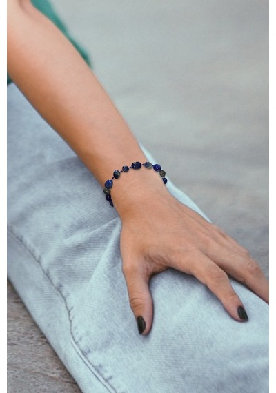 Doğal Lapis Lazuli Bileklik Makrome Ayarlı 417-5 Çok Renkli