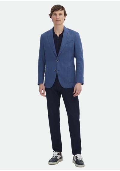 Ramsey İndigo Desenli Zeroweight Slim Fit Pamuk Karışımlı Ceket
