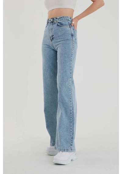 Lavajeans Kadın Likralı Yüksek Bel Bol Paça Kot Pantolon- Wide Leg 22karmavi Açık Mavi