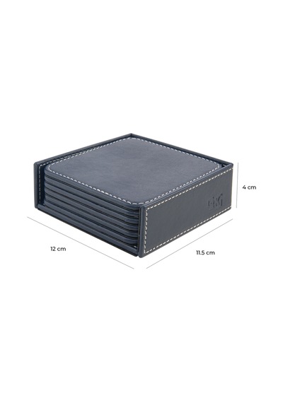 Bardak Altlığı,6 Lı Set,masaüstü Kare Cup Coaster,vegan Suni Deri,11x11 Cm.,lacivert