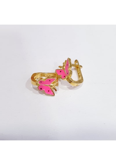 Pembe Kelebekli Mineli Klipsli 925 Ayar Gümüş Çocuk Küpesi