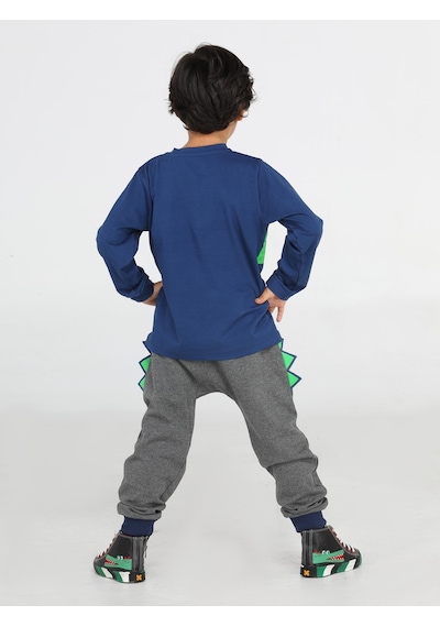 Casabony Hello Timsah Tırtırlı Baggy Pantolon + T-Shirt Takım-Antrasit