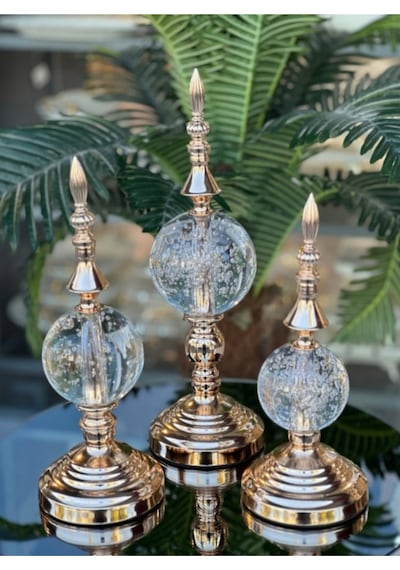 Elta Collection Lüks Gold Kristal Küre Alem 3 Lü Dekoratif Obje Seti 100 X 110