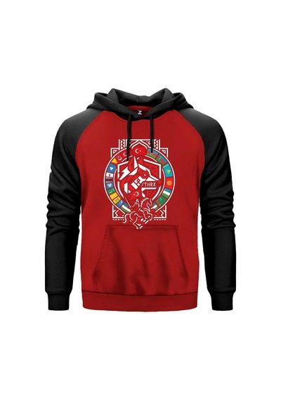 Kırmızı Bayraklı Kalkan Amblem Bozkurt Baskılı Kırmızı Renk Reglan Kol Sweatshirt Kapşonlu Kırmızı Bayraklı Kalkan Amblem Bozkurt Baskılı Kırmızı Renk Reglan Kol Sweatshirt Kapşonlu