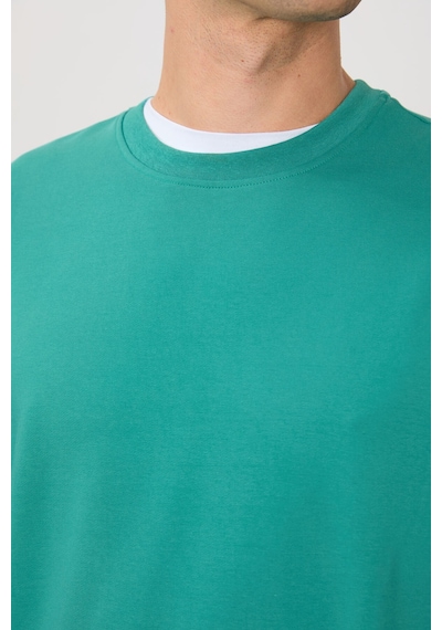 Air Jones Tommy Life Deniz Yeşili Pamuk Yumuşak Dokulu Standart Fit Basic Erkek Sweatshirt - 88363 Yeşil