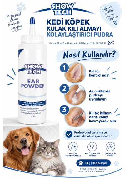 Showtech Kedi Köpek Kulak Kılı Almayı Kolaylaştırıcı Pudra 30 Gr