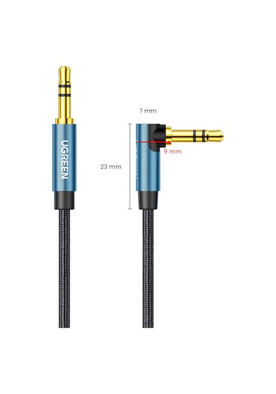 Ugreen 90 Derece L Tipi 3.5 Mm Aux Ses Kablosu, Mavi, 1 Metre, 60179