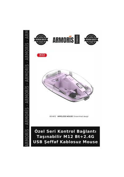 Özel Seri Kontrol Bağlantı Taşınabilir M12 Bt+2.4g Usb Şeffaf Kablosuz Mouse