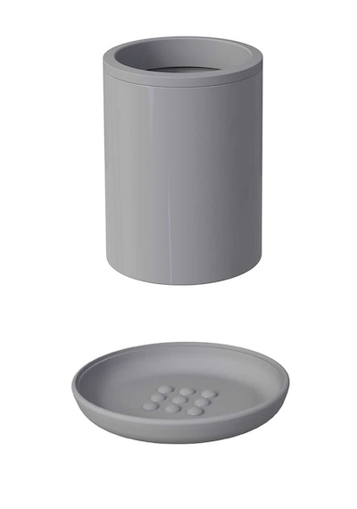 Primanova Flores Banyo Seti + Yapışkanlı Raf Gri