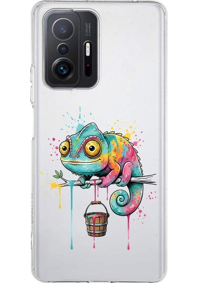 Xiaomi Mi 11t Pro İle Uyumlu Splash Bukalemun Tasarımlı Şeffaf Silikon Kılıf Şeffaf