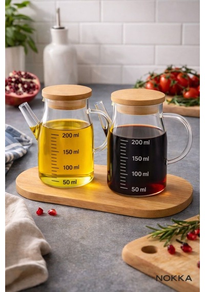 Mini Sosluk Yağdanlık Seti, 2'li Salata Seti, Bambu Stant Diğer