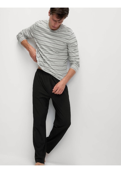 Marks & Spencer Saf Pamuk Çizgili Pijama Takımı T07000570 Gri