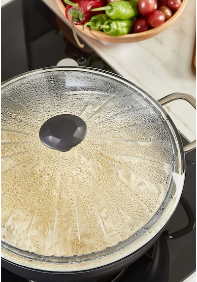 Borcam Kapak, Isıya Dayanıklı, Tava,tencere Ve Sahan Uyumlu, Tepelikli, Şık Desenli 22 Cm Kapak Beyaz
