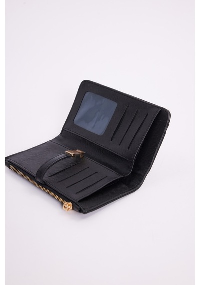 Tudors Kadın Premium Siyah Dokulu Gold Kilitli Çok Bölmeli Elegant Kadın Kartlıklı Cüzdan-51163