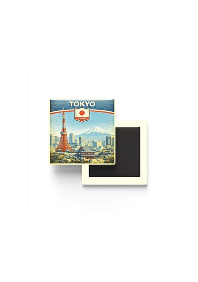 Japonya Tokyo Şehri Temalı Vintage Buzdolap Magneti 9x9 Cm