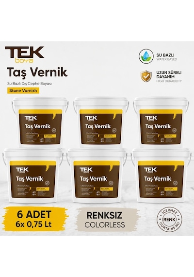 Tek Boya Su Bazlı Çok Amaçlı Taş Ve Ahşap Verniği 6 Adet X 0.75lt, Kokusuz Ve Renksizdir.