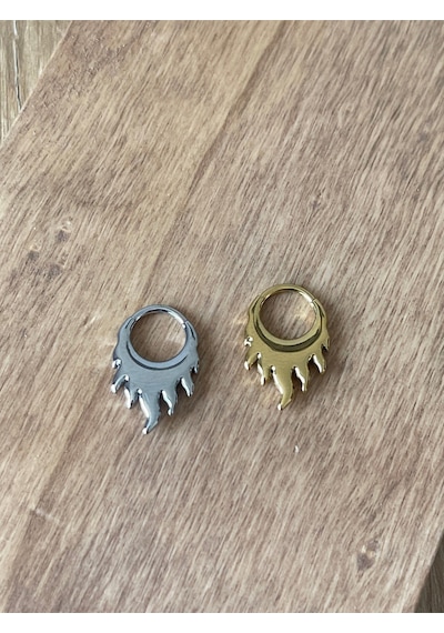 316 L Cerrahi Çelik Anti Alerjik Alev Modeli Kilitli Halka Piercing 8mm X 1,2 Mm Gümüş