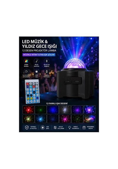 12 Uzay Desenli 15 Bulut Led'li Projeksiyon Lambası, Dahili Müzik Çalar, Led Gökyüzü Gece Lambası, Bluetooth Hoparlör Projeksiyon Lambası, Uzaktan Kumanda, Usb Sahne Yıldız Projeksiyon Lambası Siyah 12 Uzay Desenli 15 Bulut Led'li Projeksiyon Lambası, Dahili Müzik Çalar, Led Gökyüzü Gece Lambası, Bluetooth Hoparlör Projeksiyon Lambası, Uzaktan Kumanda, Usb Sahne Yıldız Projeksiyon Lambası Siyah