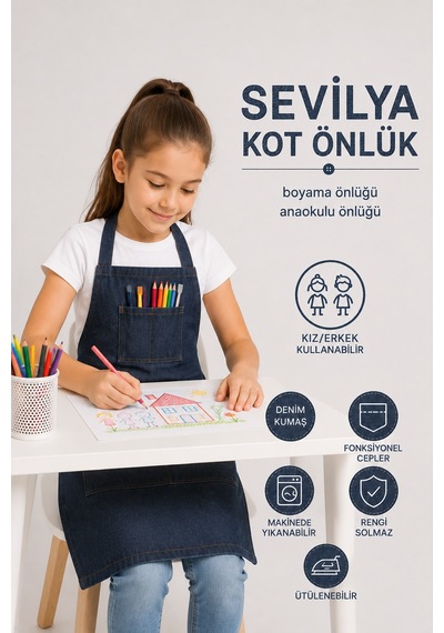 Çocuk Kot Mutfak Önlüğü Antrasit