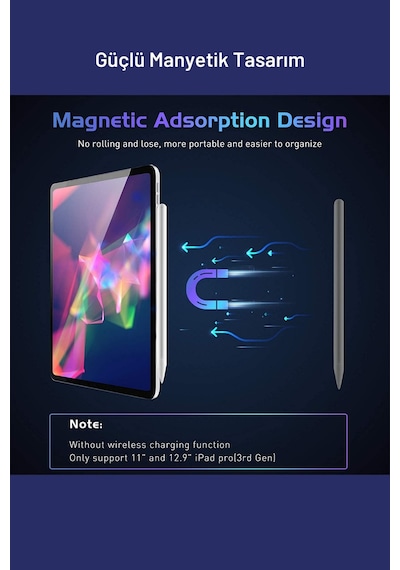 Apple Uyumlu iPad, 12.9" 2020 3-4-5. Nesil Stylus Avuç İçi Okumaz Tablet Kalemi