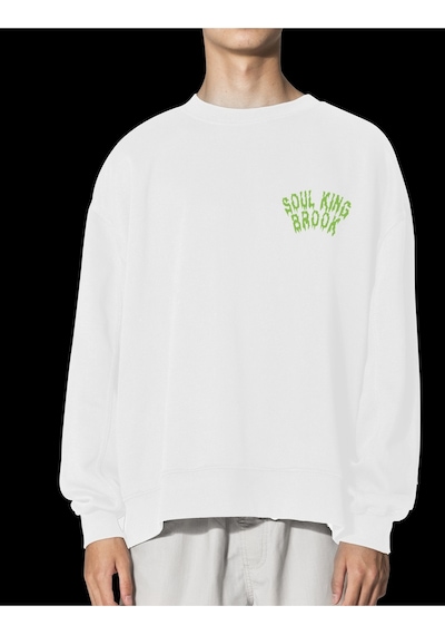 Unisex Beyaz Brook Baskılı Hoodie Oversize Kapşonsuz Sweatshirt Beyaz