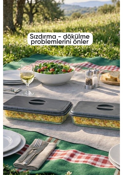 2'li Gri Renk Dikdörtgen Borcam Kapağı Sızdırmaz Ve Dayanıklı Plastik Malzemeli Gıda Saklama Kapağı Diğer
