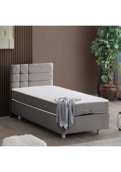 Almada Tek Kişilik Baza Başlık Letto Yatak Seti - Gri 90 x 190