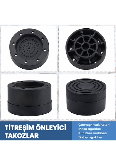 Tineke Beyaz Eşya Ayağı Çamaşır Makinesi Mobilya Titreşim Önleyici Kaydırmaz 8.5 Cm Yükseltici 4 Lü Siyah Siyah