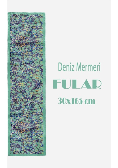 Deniz Mermeri Desen Şık & Zarif Kadın Aksesuarı Saten Fular 30x165cm Çok Renkli