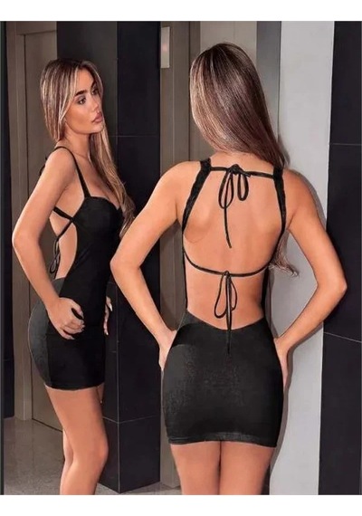 Angbutik Şık Tasarım Sırt Dekolteli Siyah Mini Club Elbisesi