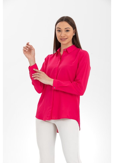 Pera Moda Basic Önü Kısa Arkası Uzun Küçük Ve Büyük Bedenli Jessica Gömlek Fuşya